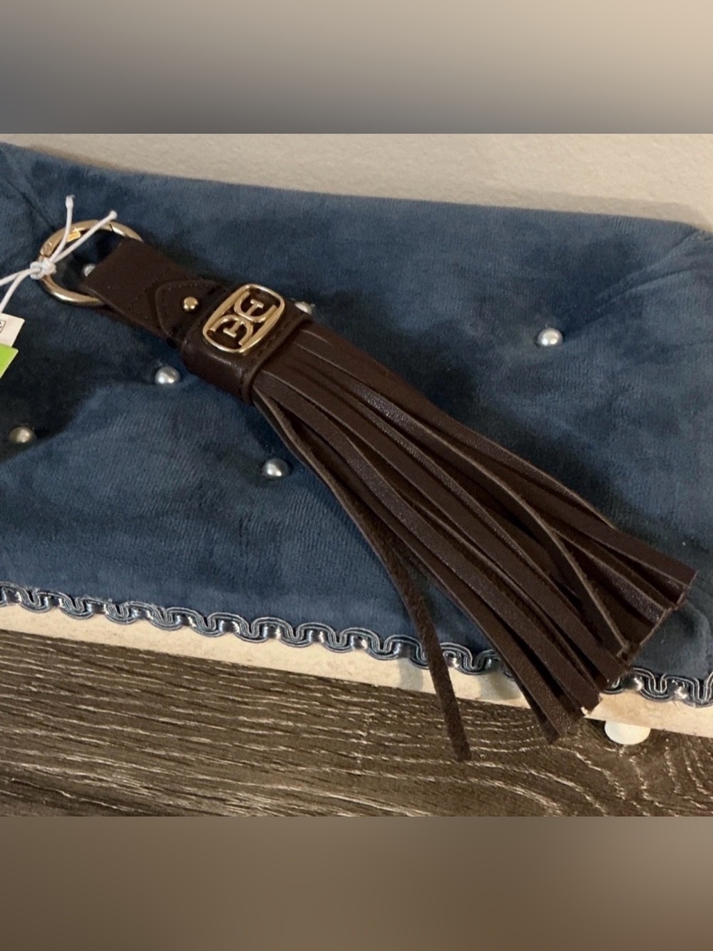 Sam Edelman NWT Brown Leather Tassel Keychain Bag Charm Gold Hardware 8” Long